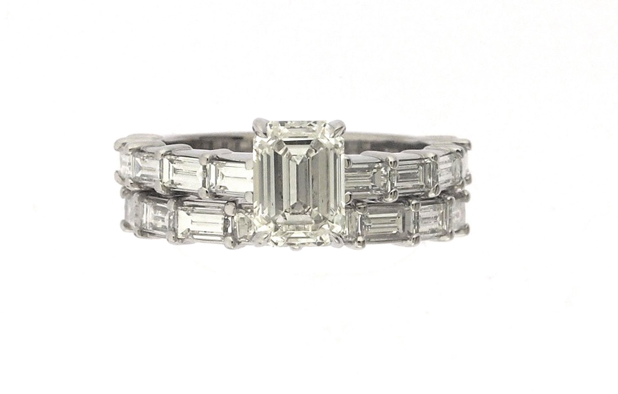 Wedding Sets Cohen Bros Emerald Cut Diamond Engagement Ring Set In Platinum Setting With Straight Baguettes Common G Matching Wedding